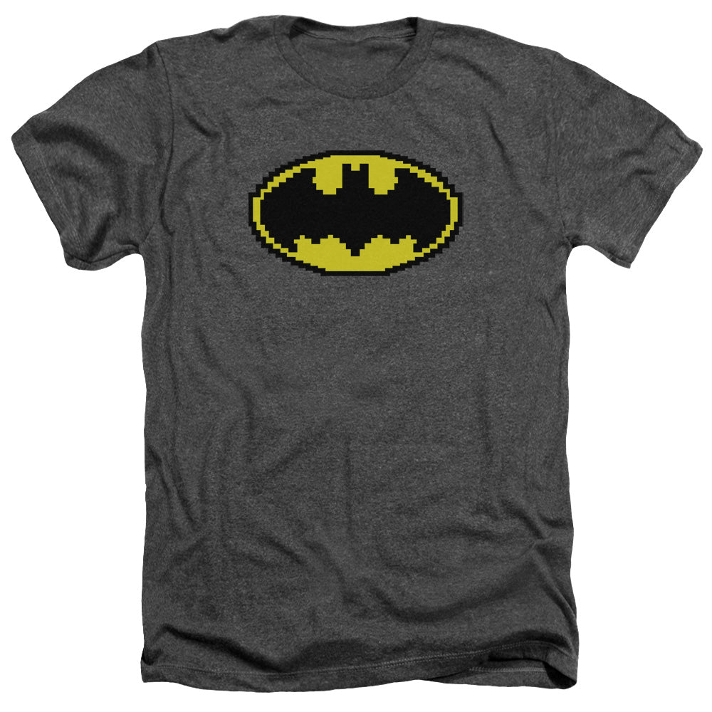 AN OFFCIALLY LICENSED BATMAN PIXEL SYMBOL MEN'S HEATHER T-SHIRT CHARCOAL
