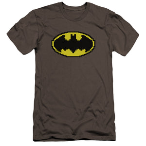 AN OFFCIALLY LICENSED BATMAN PIXEL SYMBOL MEN'S PREMIUM SLIM FIT T-SHIRT CHARCOAL