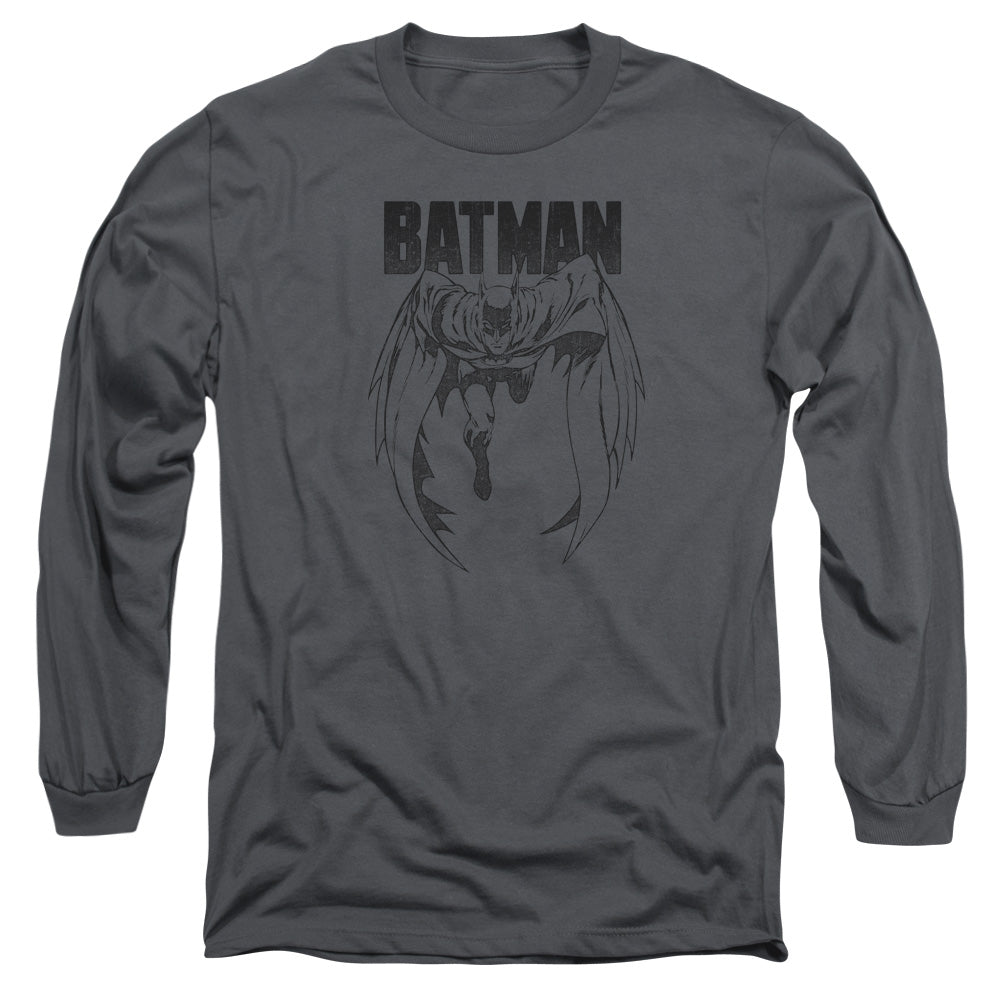 AN OFFCIALLY LICENSED BATMAN GREY NOISE MEN'S LONG SLEEVE T-SHIRT CHARCOAL