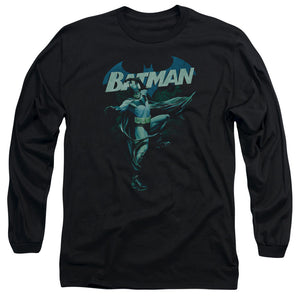 AN OFFCIALLY LICENSED BATMAN BLUE BAT MEN'S LONG SLEEVE T-SHIRT BLACK