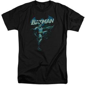 AN OFFCIALLY LICENSED BATMAN BLUE BAT MEN'S TALL FIT T-SHIRT BLACK