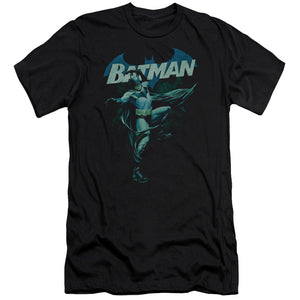 AN OFFCIALLY LICENSED BATMAN BLUE BAT MEN'S PREMIUM SLIM FIT T-SHIRT BLACK