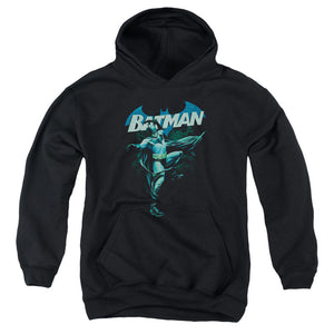 AN OFFCIALLY LICENSED BATMAN BLUE BAT YOUTH HOODIE BLACK