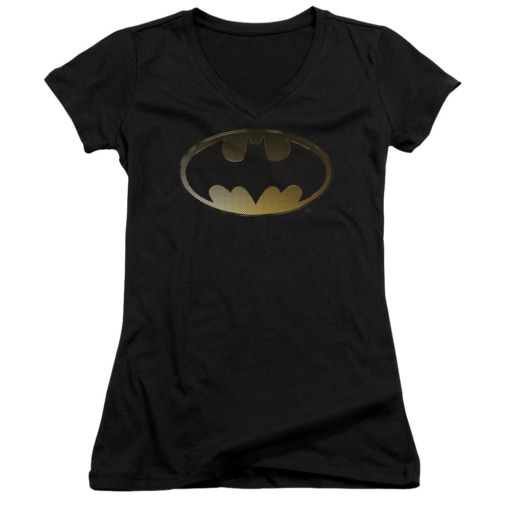 Batman Halftone Bat Licensed Women's T-Shirt Juniors V-Neck SM