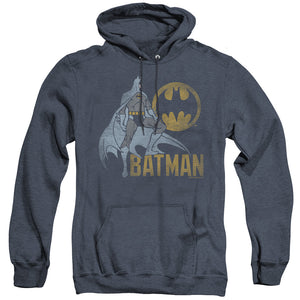 AN OFFCIALLY LICENSED BATMAN KNIGHT WATCH ADULT UNISEX HEATHER PULLOVER HOODIE NAVY