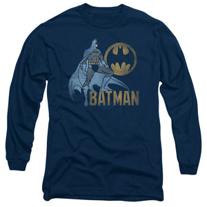 AN OFFCIALLY LICENSED BATMAN KNIGHT WATCH MEN'S LONG SLEEVE T-SHIRT NAVY