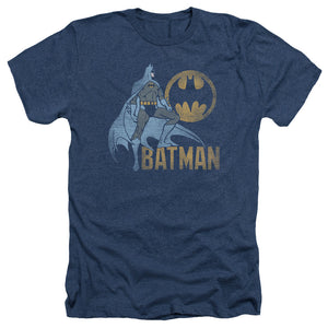 AN OFFCIALLY LICENSED BATMAN KNIGHT WATCH MEN'S HEATHER T-SHIRT NAVY