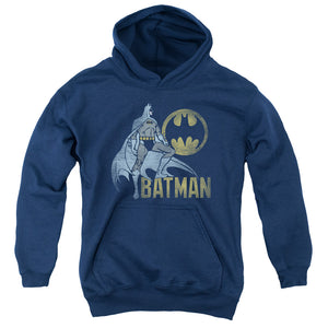 AN OFFCIALLY LICENSED BATMAN KNIGHT WATCH YOUTH HOODIE NAVY