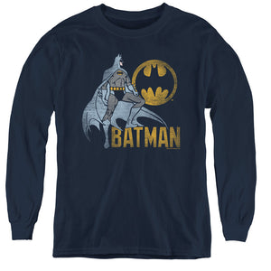 AN OFFCIALLY LICENSED BATMAN KNIGHT WATCH YOUTH LONG SLEEVE T-SHIRT NAVY