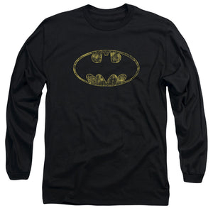 AN OFFCIALLY LICENSED BATMAN TATTERED LOGO MEN'S LONG SLEEVE T-SHIRT BLACK