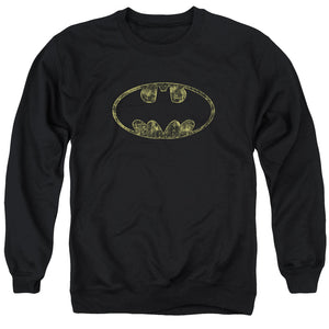 AN OFFCIALLY LICENSED BATMAN TATTERED LOGO ADULT UNISEX CREWNECK SWEATSHIRT BLACK