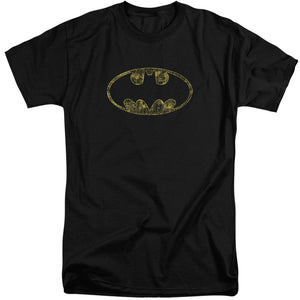 AN OFFCIALLY LICENSED BATMAN TATTERED LOGO MEN'S TALL FIT T-SHIRT BLACK