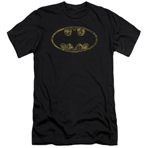 AN OFFCIALLY LICENSED BATMAN TATTERED LOGO MEN'S PREMIUM SLIM FIT T-SHIRT BLACK