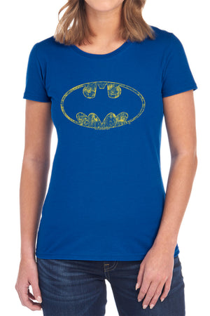 AN OFFCIALLY LICENSED BATMAN TATTERED LOGO WOMEN'S REGULAR FIT T-SHIRT BLACK