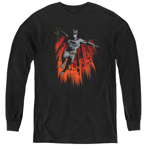 AN OFFCIALLY LICENSED BATMAN MAJESTIC YOUTH LONG SLEEVE T-SHIRT BLACK
