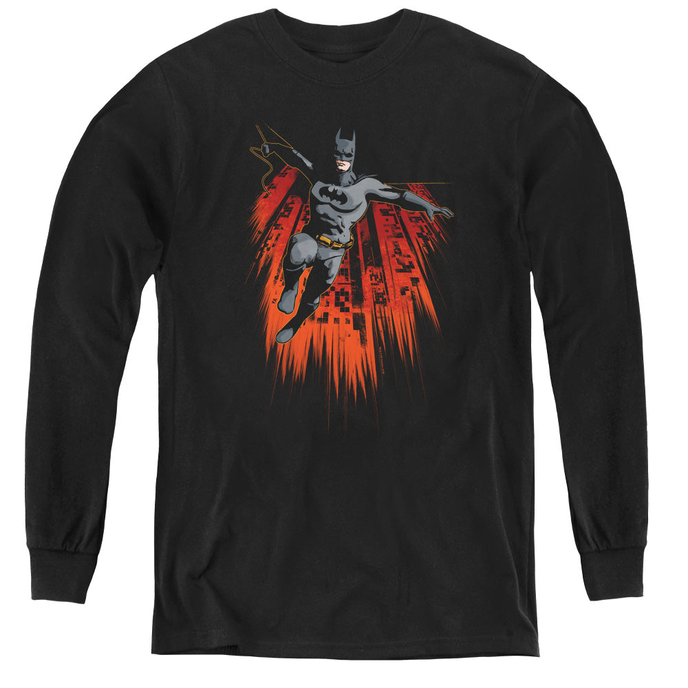 AN OFFCIALLY LICENSED BATMAN MAJESTIC YOUTH LONG SLEEVE T-SHIRT BLACK