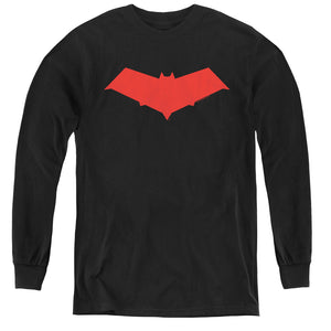 AN OFFCIALLY LICENSED BATMAN RED HOOD YOUTH LONG SLEEVE T-SHIRT BLACK
