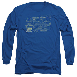 AN OFFCIALLY LICENSED BATMAN BATMOBILE MEN'S LONG SLEEVE T-SHIRT ROYAL