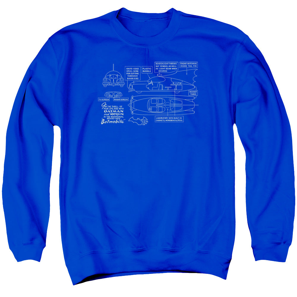 AN OFFCIALLY LICENSED BATMAN BATMOBILE ADULT UNISEX CREWNECK SWEATSHIRT ROYAL