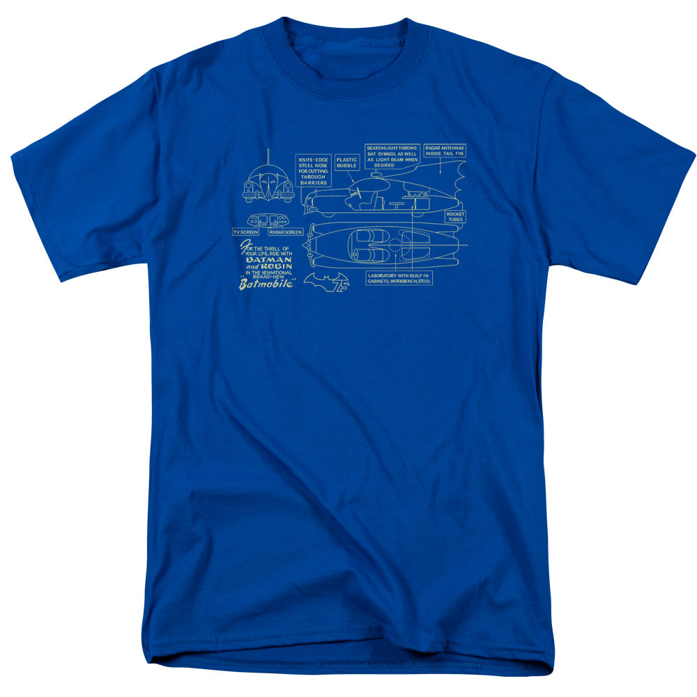 AN OFFCIALLY LICENSED BATMAN BATMOBILE MEN'S REGULAR FIT T-SHIRT ROYAL