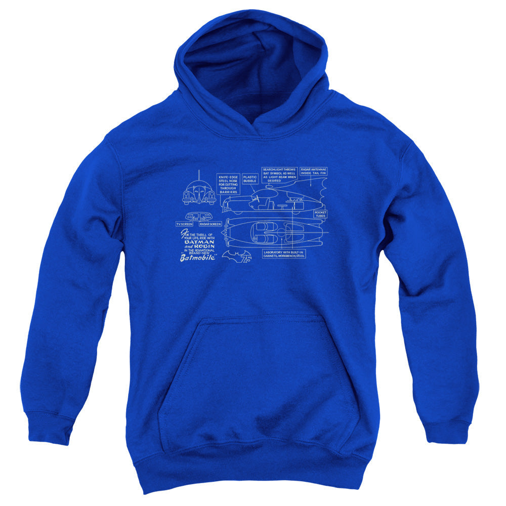 Batman Batmobile Licensed Youth Hoodie (Ages 8-12) SM-XL