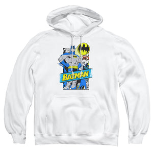 AN OFFCIALLY LICENSED BATMAN OUT OF THE PAGES ADULT UNISEX PULLOVER HOODIE WHITE