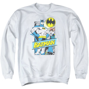 AN OFFCIALLY LICENSED BATMAN OUT OF THE PAGES ADULT UNISEX CREWNECK SWEATSHIRT WHITE