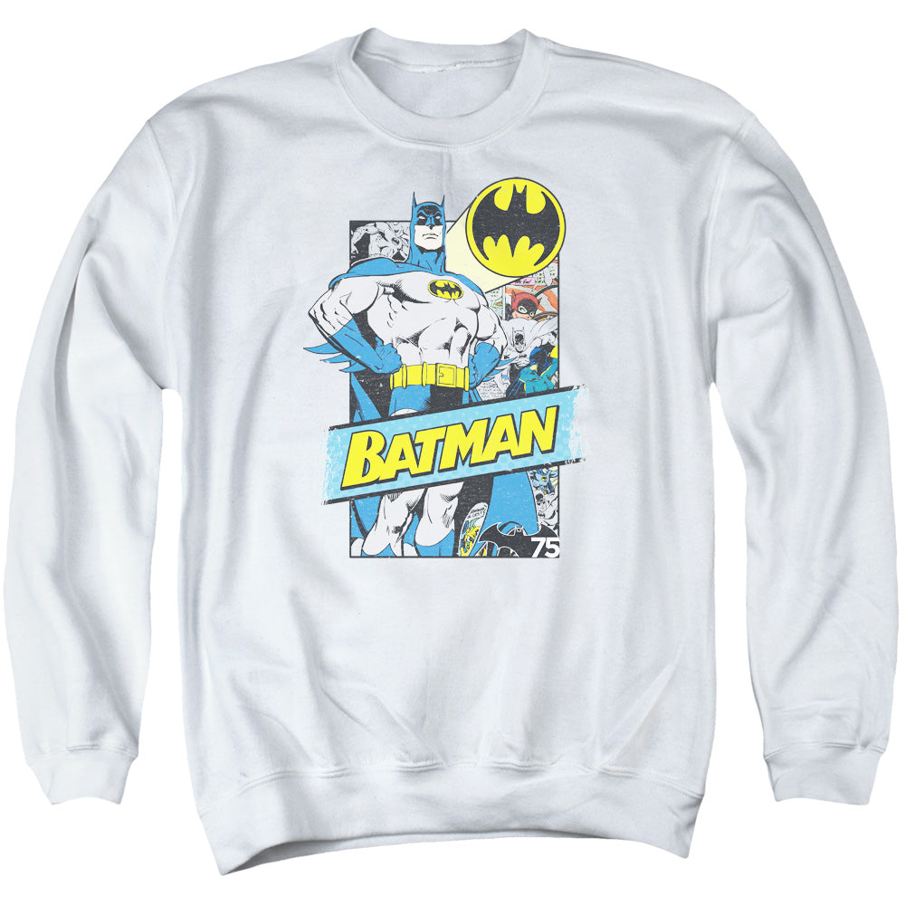 AN OFFCIALLY LICENSED BATMAN OUT OF THE PAGES ADULT UNISEX CREWNECK SWEATSHIRT WHITE