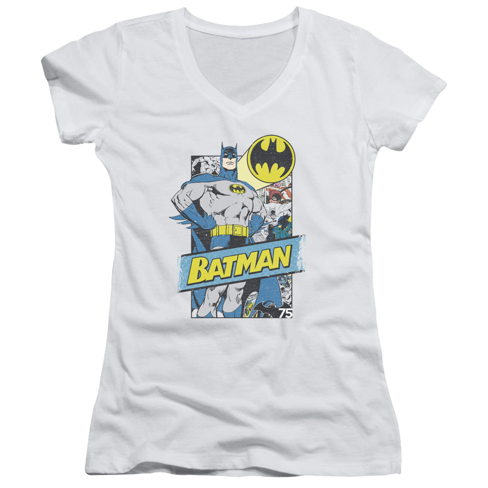 Batman Out Of The Pages Licensed Women's T-Shirt Juniors V-Neck SM
