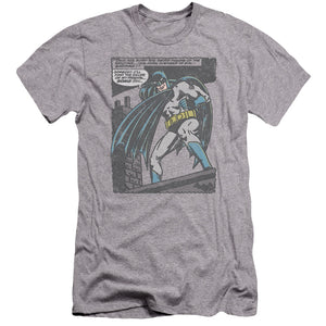 AN OFFCIALLY LICENSED BATMAN BAT ORIGINS MEN'S PREMIUM SLIM FIT T-SHIRT ATHLETIC HEATHER