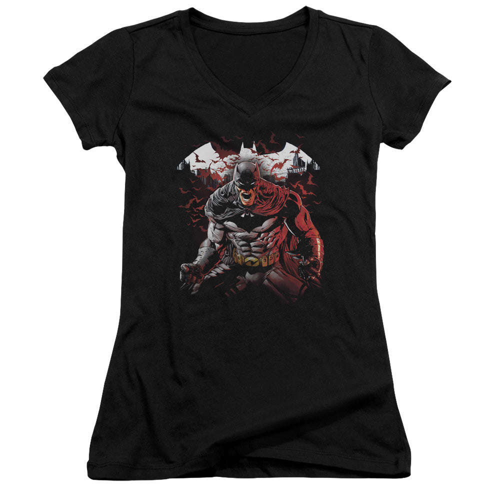 Batman Raging Bat Licensed Women's T-Shirt Juniors V-Neck SM
