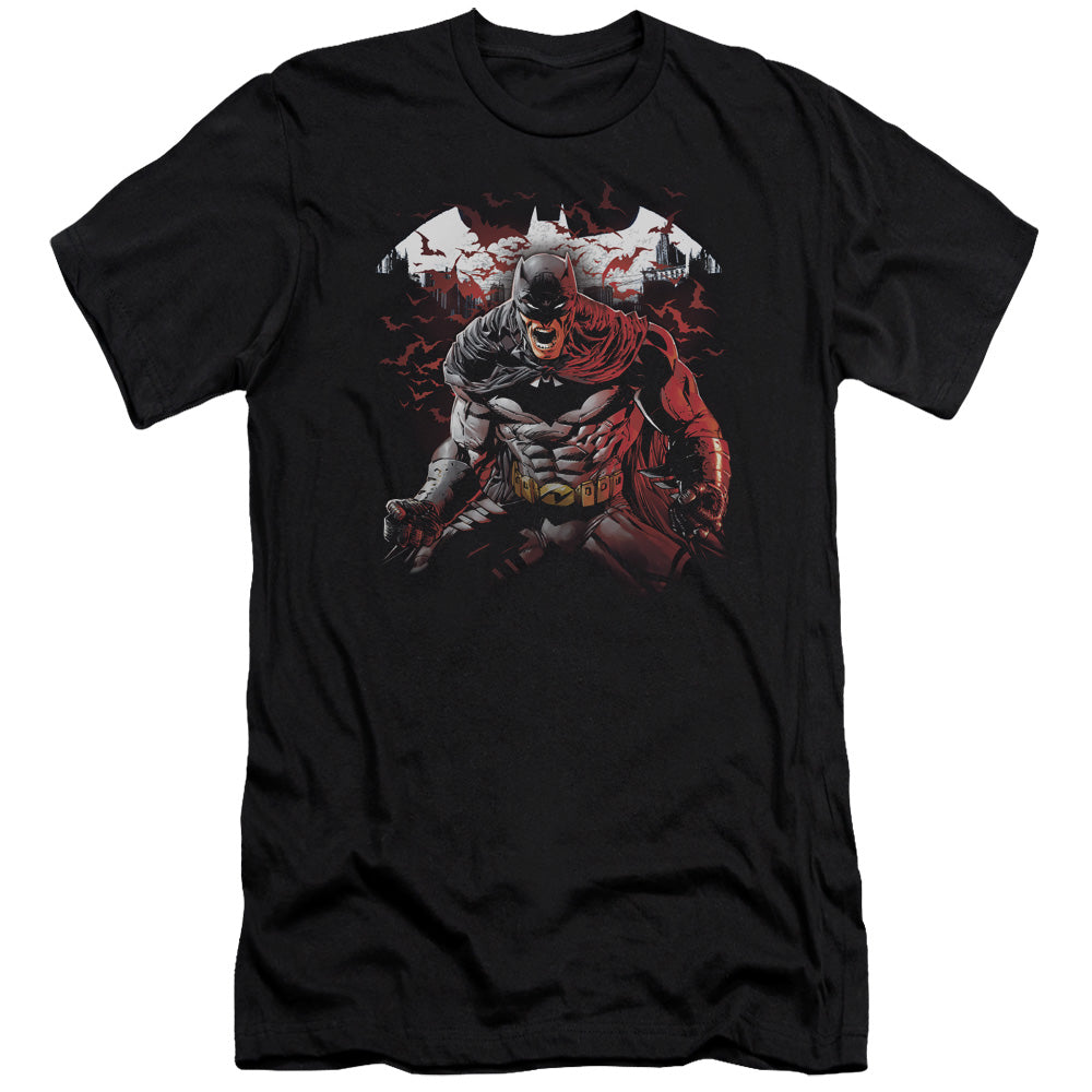 AN OFFCIALLY LICENSED BATMAN RAGING BAT MEN'S PREMIUM SLIM FIT T-SHIRT BLACK