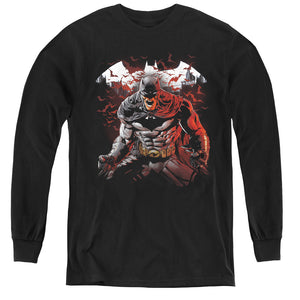 AN OFFCIALLY LICENSED BATMAN RAGING BAT YOUTH LONG SLEEVE T-SHIRT BLACK