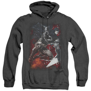 AN OFFCIALLY LICENSED BATMAN SPARKS LEAP ADULT UNISEX HEATHER PULLOVER HOODIE BLACK