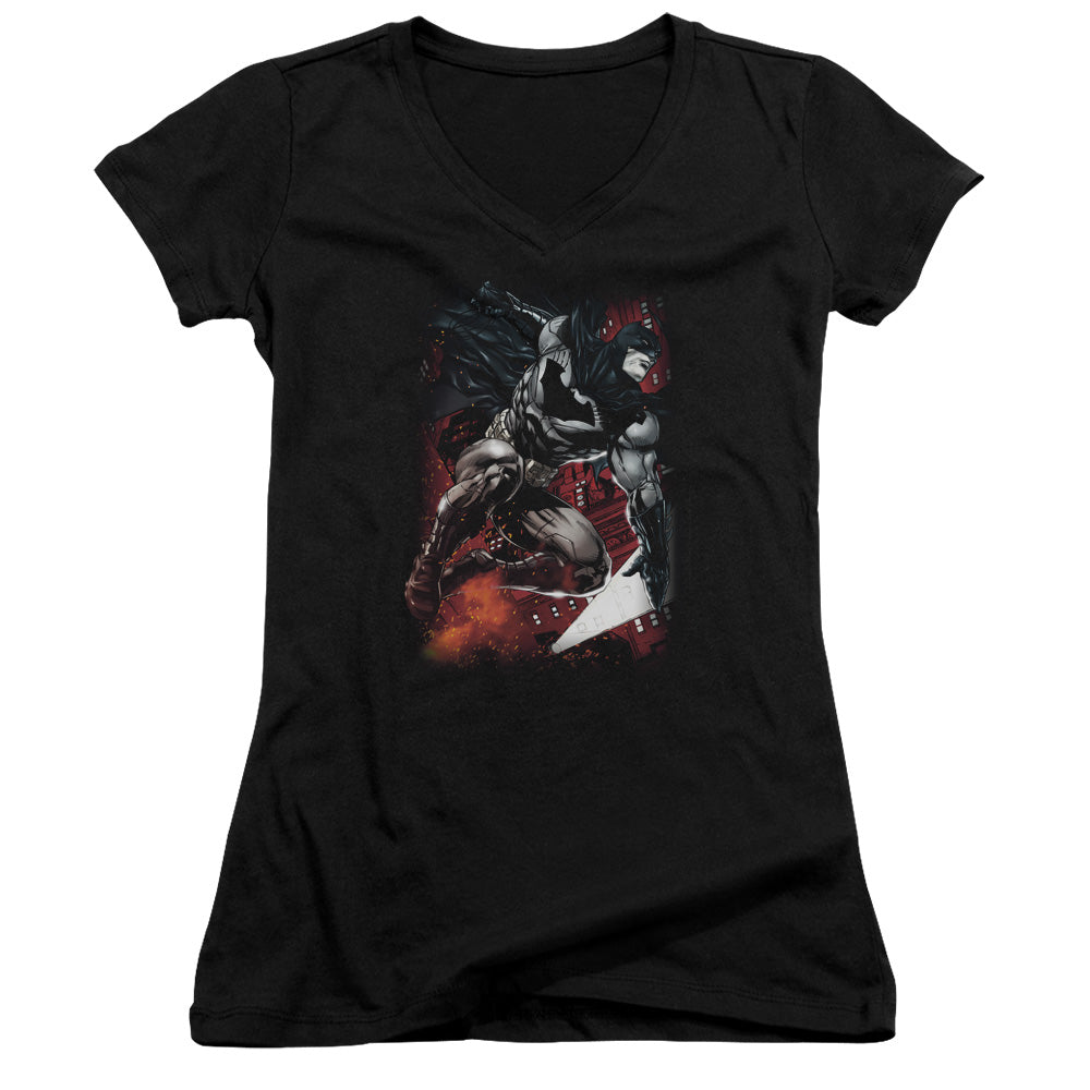 Batman Sparks Leap Licensed Women's T-Shirt Juniors V-Neck SM