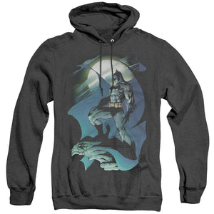 AN OFFCIALLY LICENSED BATMAN GLOW OF THE MOON ADULT UNISEX HEATHER PULLOVER HOODIE BLACK