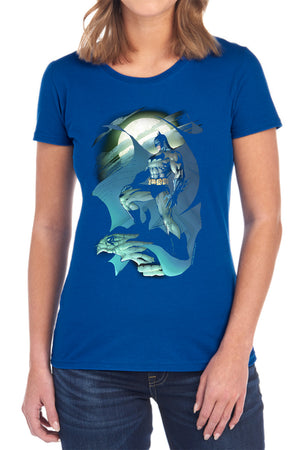 AN OFFCIALLY LICENSED BATMAN GLOW OF THE MOON WOMEN'S REGULAR FIT T-SHIRT BLACK