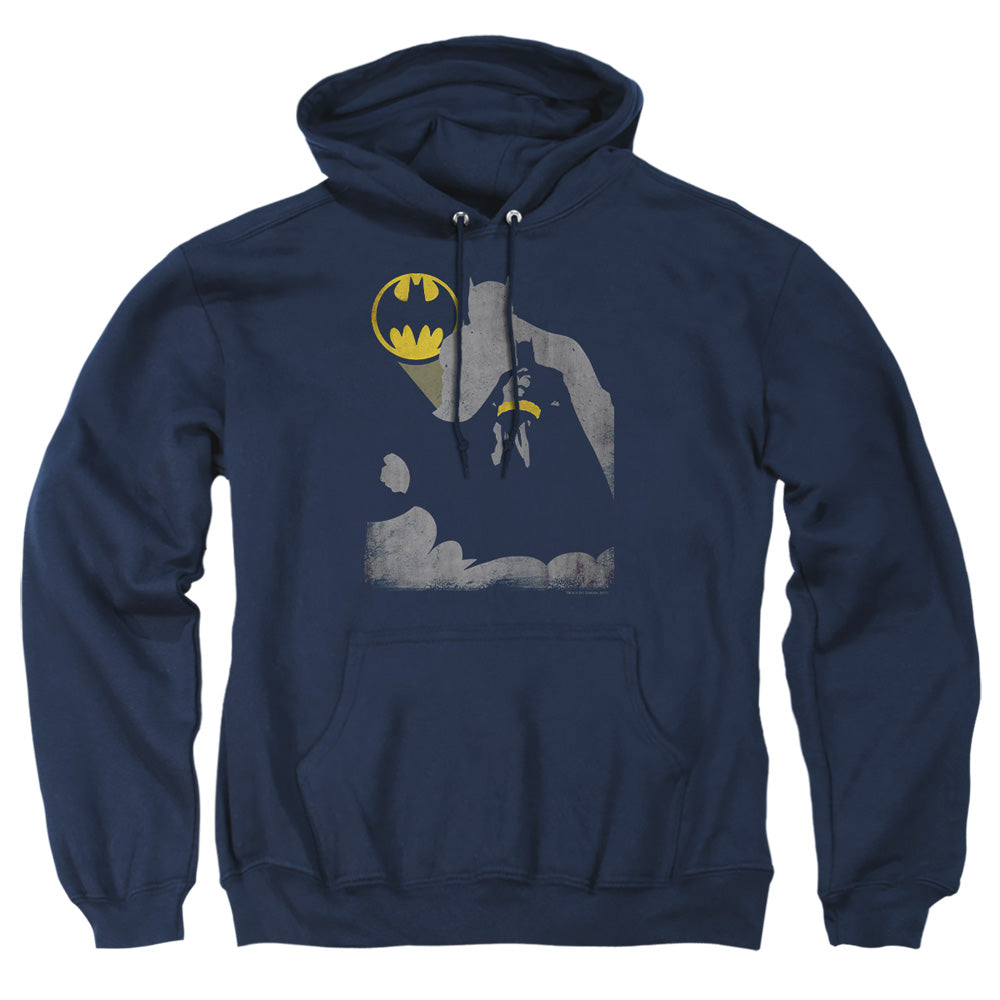 AN OFFCIALLY LICENSED BATMAN BAT KNOCKOUT ADULT UNISEX PULLOVER HOODIE NAVY