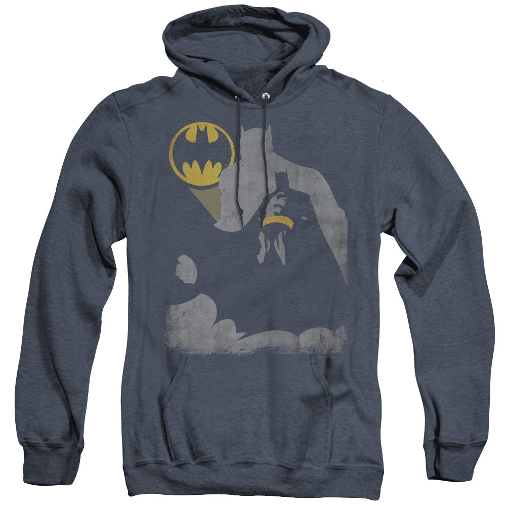 AN OFFCIALLY LICENSED BATMAN BAT KNOCKOUT ADULT UNISEX HEATHER PULLOVER HOODIE NAVY