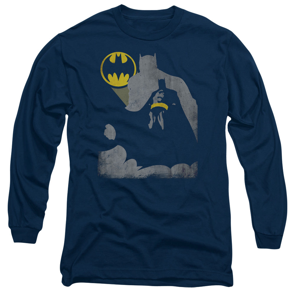 AN OFFCIALLY LICENSED BATMAN BAT KNOCKOUT MEN'S LONG SLEEVE T-SHIRT NAVY
