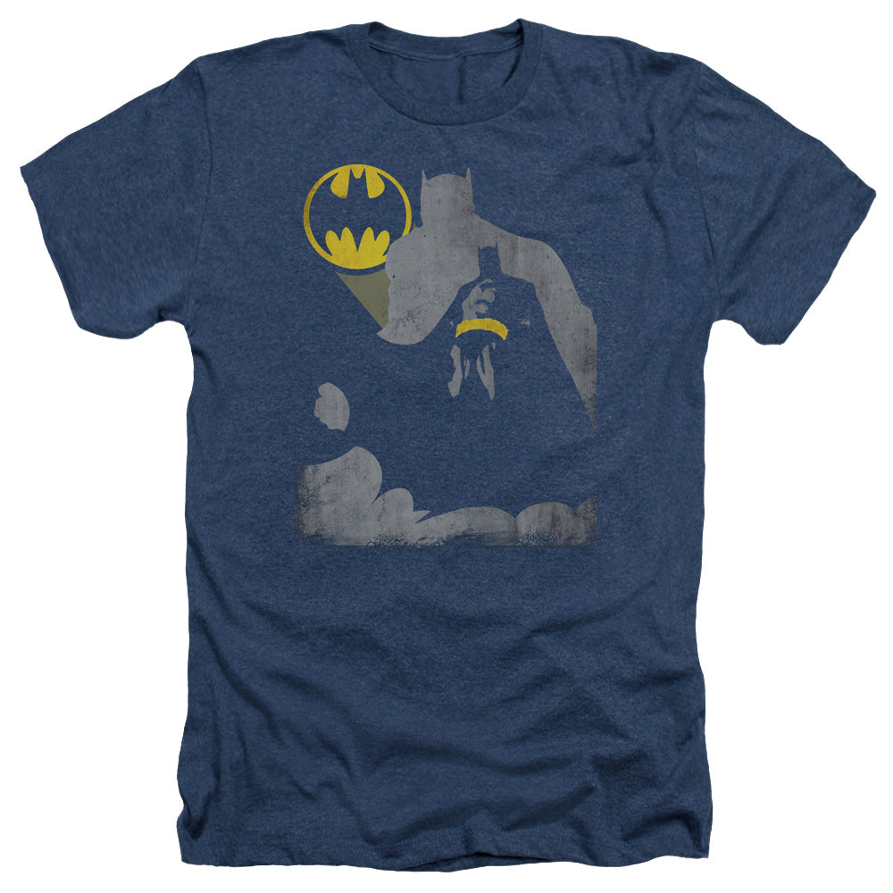 AN OFFCIALLY LICENSED BATMAN BAT KNOCKOUT MEN'S HEATHER T-SHIRT NAVY