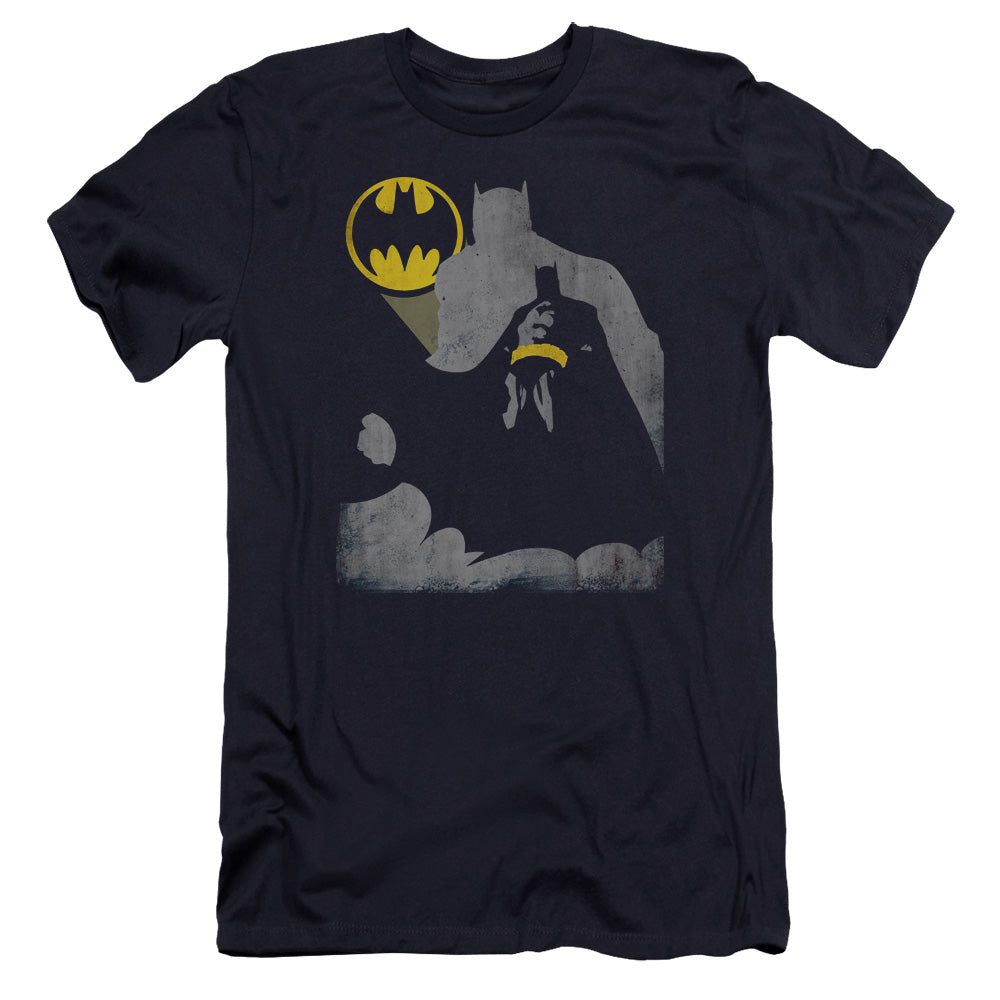 AN OFFCIALLY LICENSED BATMAN BAT KNOCKOUT MEN'S PREMIUM SLIM FIT T-SHIRT NAVY
