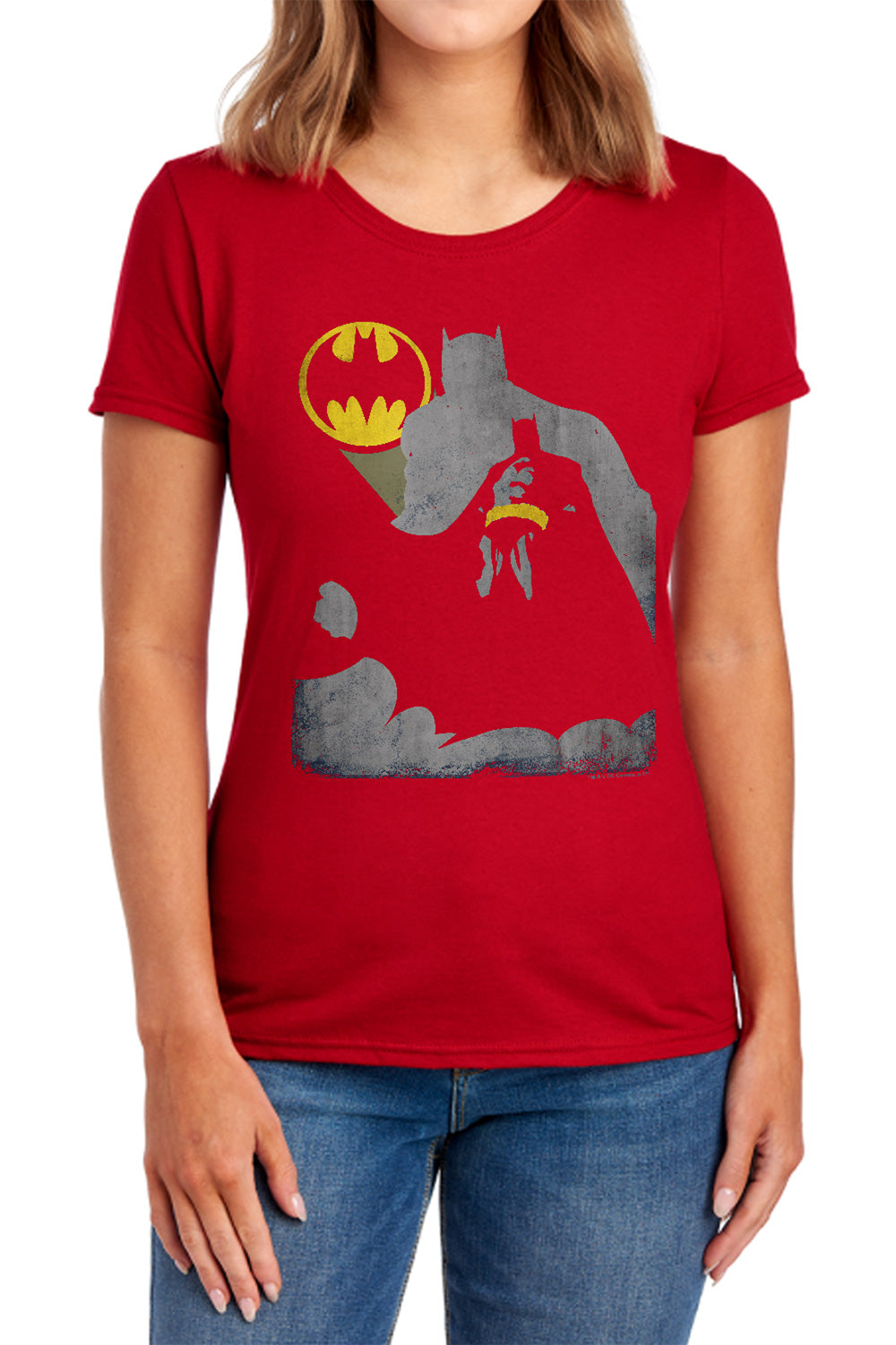 AN OFFCIALLY LICENSED BATMAN BAT KNOCKOUT WOMEN'S REGULAR FIT T-SHIRT NAVY
