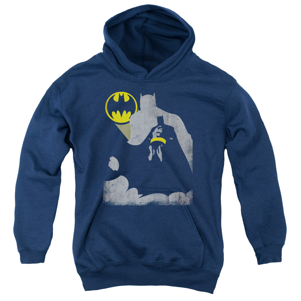AN OFFCIALLY LICENSED BATMAN BAT KNOCKOUT YOUTH HOODIE NAVY