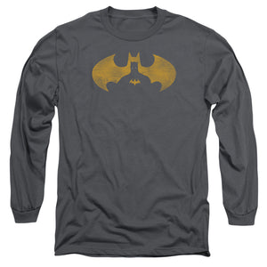 AN OFFCIALLY LICENSED BATMAN BAT SYMBOL KNOCKOUT MEN'S LONG SLEEVE T-SHIRT CHARCOAL