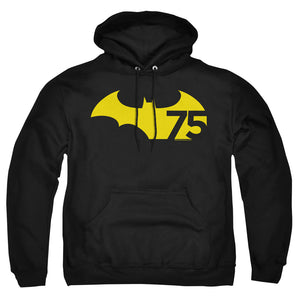 AN OFFCIALLY LICENSED BATMAN 75 LOGO 2 ADULT UNISEX PULLOVER HOODIE BLACK