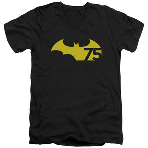 AN OFFCIALLY LICENSED BATMAN 75 LOGO 2 MEN'S V-NECK T-SHIRT BLACK