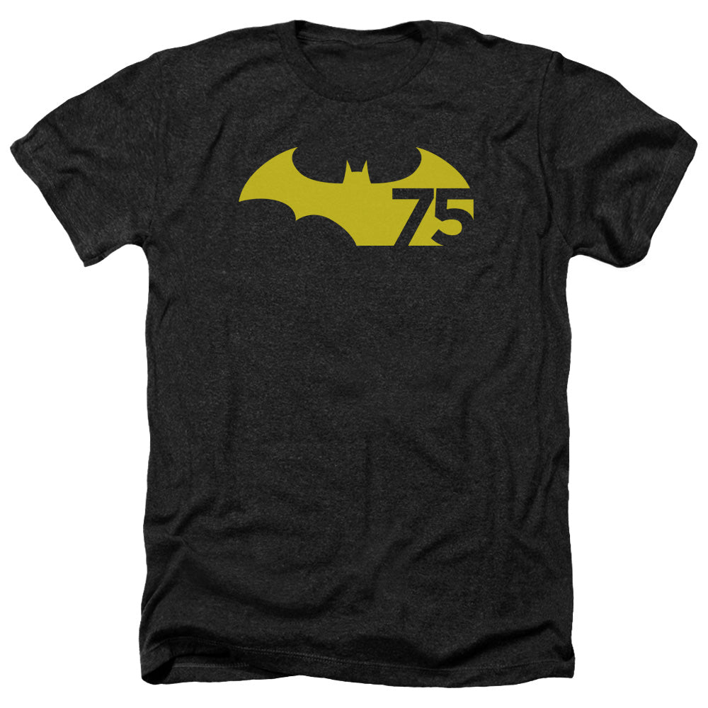 AN OFFCIALLY LICENSED BATMAN 75 LOGO 2 MEN'S HEATHER T-SHIRT CHARCOAL