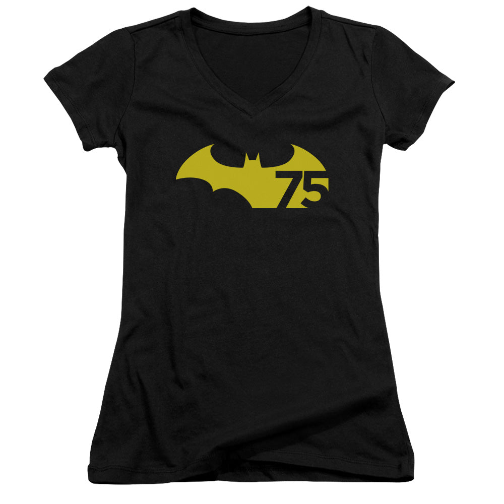 Batman 75 Logo 2 Licensed Women's T-Shirt Juniors V-Neck SM