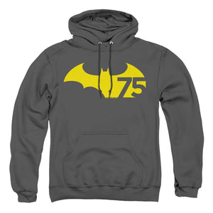 AN OFFCIALLY LICENSED BATMAN 75 LOGO 2 ADULT UNISEX PULLOVER HOODIE CHARCOAL